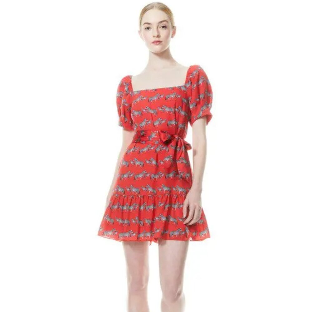 ALICE + OLIVIA Sz 2 Collette Puff Sleeve Zebra Print Mini Dress